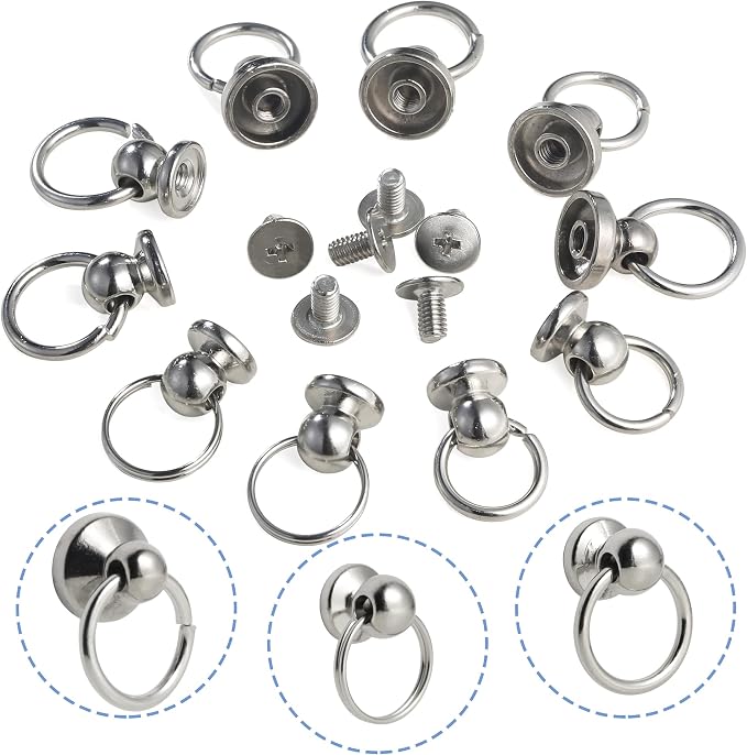YORANYO 90 Sets Round Head Button Stud for Leather Assorted Sizes Button Stud with Pull Ring Rivets Studs and Spikes Rivets for Repair and Decorate Phone Case Shoes Belts Bags Dog Collar Clothing
