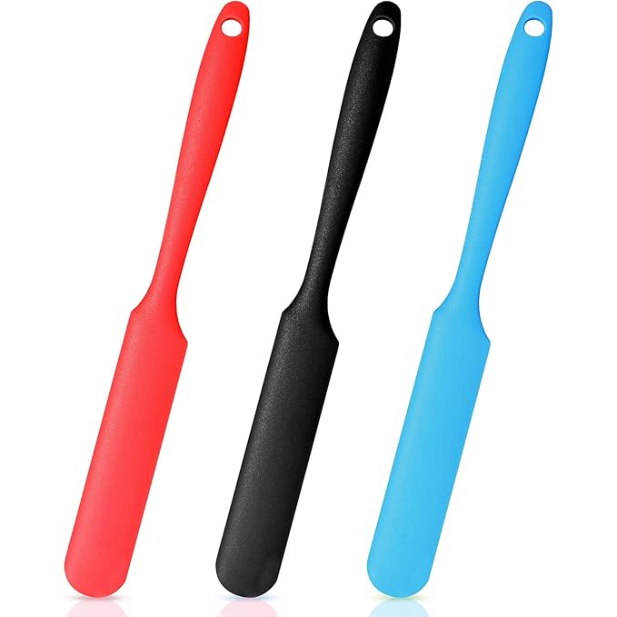 Mudder 3 Pcs Non-stick Wax Spatulas Silicone Waxing Applicator Hair Removal Sticks Applicator Spatula Reusable Hard Wax Scraper for Home Salon Body Use(Black, Red, Blue)