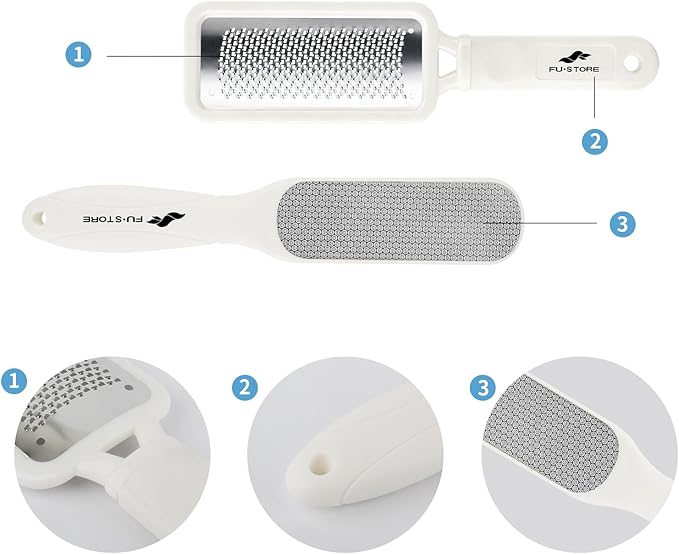 Fu Store 2 Pack Foot Files Callus Remover Stainless Steel Foot Rasp and Dual Sided Feet File Professional Scrubber Pedicure Tools Premium for Feet Care Remove Hard Skin, White