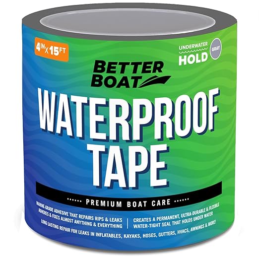 Better Boat Gray Waterproof Tape for Leaks Heavy Duty Marine Grade Seal Tape, 15 ft x 4 in, Canvas, Gutters, HVAC, Outdoor Sealing