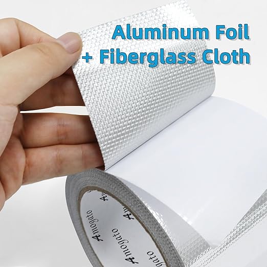 Fiberglass Aluminum Foil Tape - 3 inch x 66 Feet, Self-Adhesive Fiberglass Heat Shield Tape, Silver Heat Resistant Tape, Reflective Aluminum Foil Tape for HVAC, Auto, Insulation, Repair