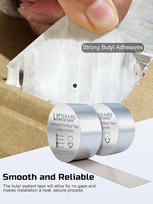 Lichamp Aluminum Butyl Tape, Waterproof Butyl Aluminum Foil Tape 2 inches x 16.4ft for RV Repair, Roof, Window Patch, Boat and Outdoor Pipe Sealing