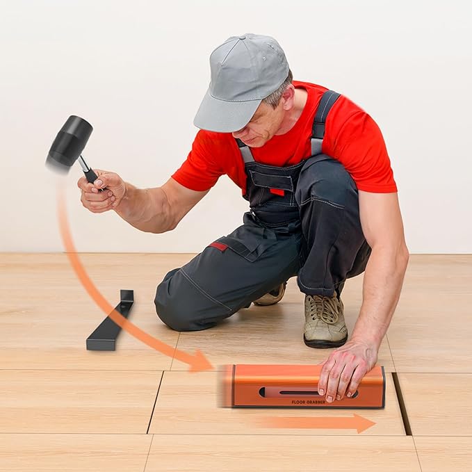 Floor Gap Fixer Tool for Laminate Floor Gap Repair, with Suction Cup, Rubber Mallet Hammer, Pull Rod, Replaceable Sticky Pad and Replaceable End Cap