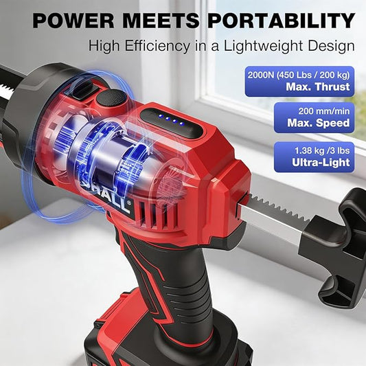 SHALL 21V Cordless Caulking Gun, Electric Caulk Gun with 2 x 2.0Ah Batteries & Silicone Finishing Tool Kit, 4 Adjustable Speeds, Anti-Drip, Fits 10oz/300ml Cartridges for Bathroom Kitchen Tile Sealing
