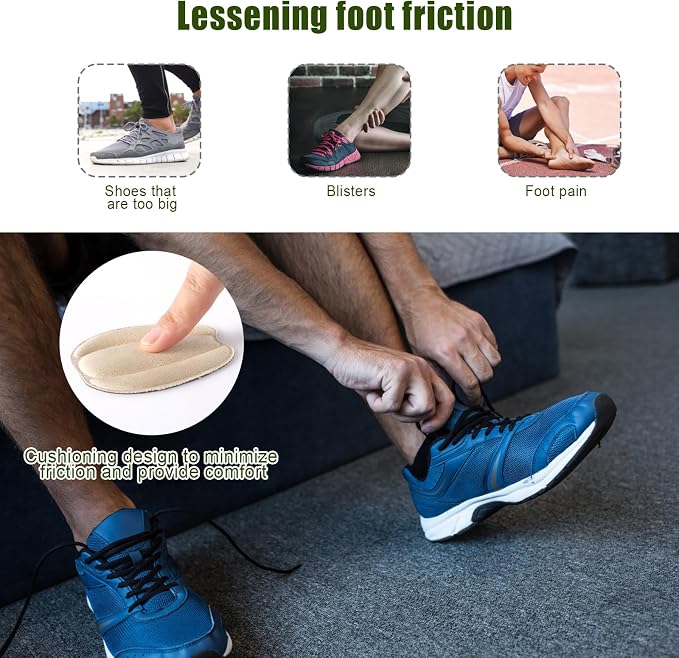 6 Pairs Forefoot Cushion Pads, Soft Shoe Tongue Pads Invisible Shoe Insert Self-Adhesive Felt Tongue Pads Non-Slip Shoe Back Sticker Shoe Filler for Women Men Loose Canvas Leather Shoe