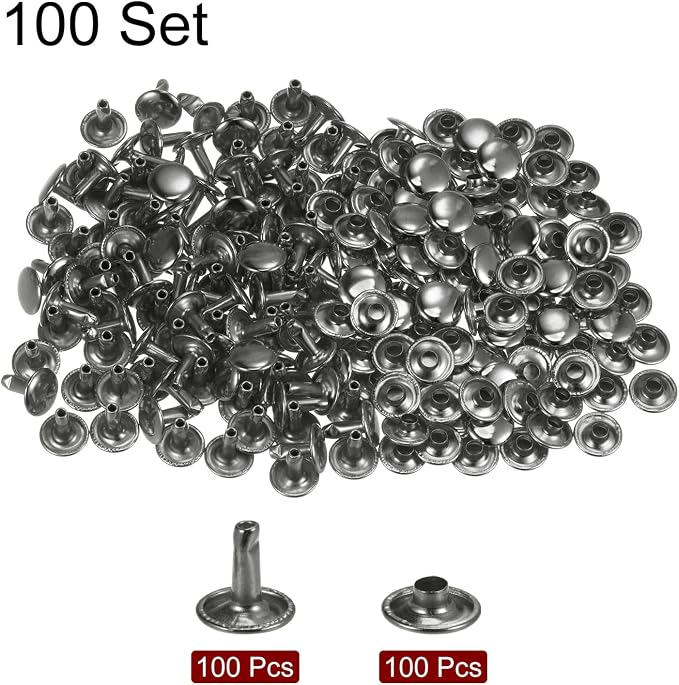 HARFINGTON 100 Sets Leather Rivets 10 x 10mm Metal Double Cap Rivet Snaps Studs Fasteners with 3pcs Setting Tools Rivets for Leather Craft DIY Repair Decoration, Gunmetal