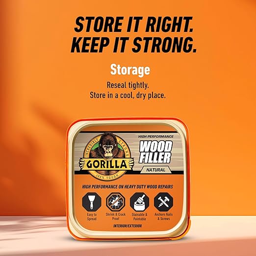 Gorilla All Purpose Wood Filler, Natural Finish, 16 Ounce Tub (Pack of 4) - Water Resistant for Indoor or Outdoor Projects and Repairs