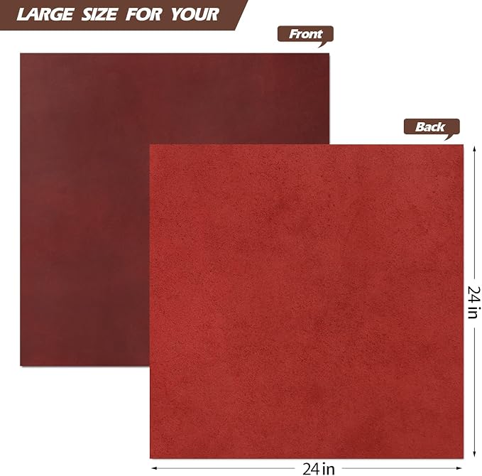 RingSun 24''X24'' Red Leather Sheets for Crafts (2mm), Full Grain Leather Tooling Leather
