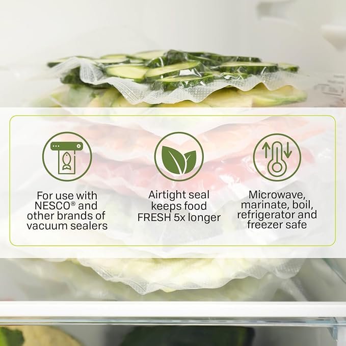 NESCO VS‑04R Vacuum Sealer Rolls for Home Food Storage, Custom‑Size 11‑Inch Bags Compatible with Nesco and Most Vacuum Sealers
