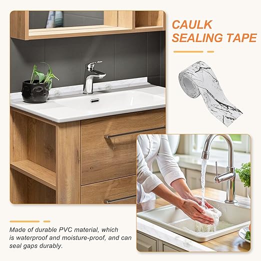 PATIKIL Caulk Tape Waterproof Self Adhesive, PVC Toilet Caulking Sealant Strip Bathtub Caulk Sealing Strip Tape for Bathroom Kitchen Countertop, Ink Stone Pattern (1.5 Inch x 5 Ft)