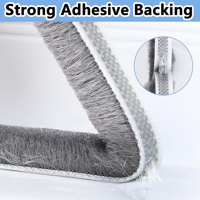 Pile Weather Stripping Brush Seal Strip for Door Window Gap 0.2 x 0.4in x 66FT Self Adhesive Draft Stopper Soundproof Insulation Weather Seal Strip for Interior Sliding Glass Door Garage Door