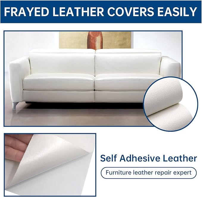 Leather Repair Patch, 17X79 Inch Self Adhesive Leather Repair, Large Vinyl Patch Tape for Couches, Furniture, Car Seats, Cabinets, Wall, Handbags （17X79 Inch, White）