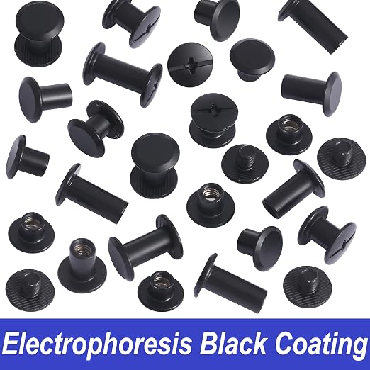 YORANYO 100Sets Black Chicago Screws Leather Rivets Kit for Fabric Leather Crafting Assorted 6 Sizes Chicago Binding Screws for Decorate and Repair Belt Bag Shoes Purse Pet Collar Clothing Bookbinding