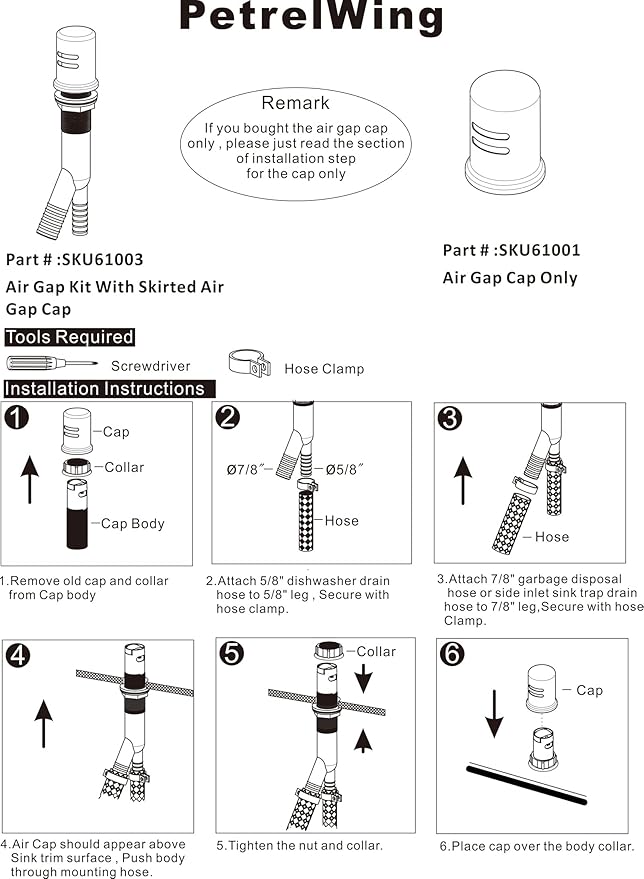 Dishwasher Air Gap Kits with Dishwasher Air Gap Cover and Matching Escutcheon, Replacement air gap dishwasher,Solid Brass Air Gap Cap, Polished Chrome Finish
