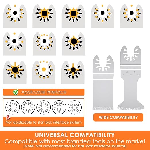 12PCS Diamond Oscillating Multi Tool Grout Removal Blades with 2 Adapters Multifunctional Grout Remover Blades Kit for Oscillating Tool(Mixed Set)
