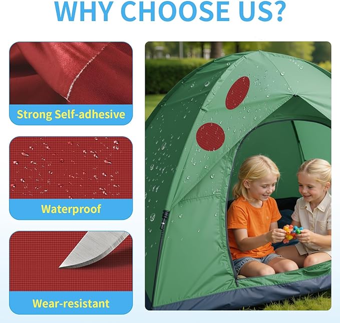 Waterproof Self-Adhesive Nylon Patches for Tent Repair Kit, 24pcs Outdoor Gear Tenacious Repair Tape, Fabric Patches for Clothes, Down Puffer Jacket, Tent, Sleeping Bag, Backpack, Red