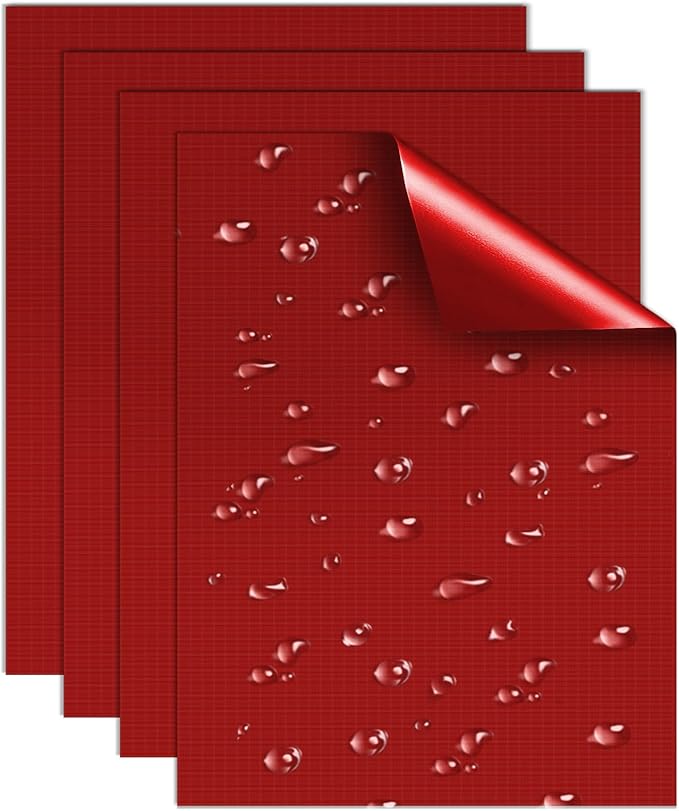 Waterproof Nylon Fabric Repair Tape Tent Repair Kit, 4pcs Outdoor Gear Tenacious Fix Tape, Self-Adhesive Fabric Patches for Clothes, Down Puffer Jacket, Tent, Sleeping Bag, Backpack, Red