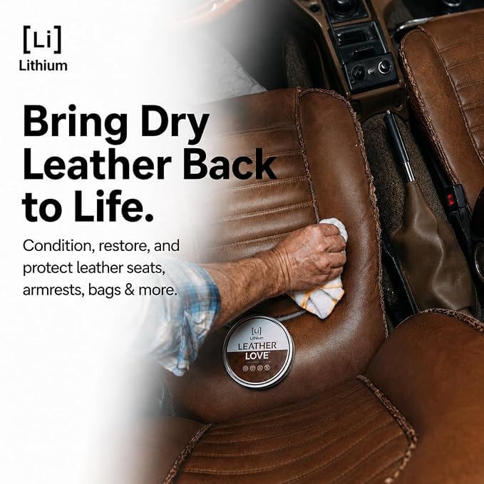 Lithium Leather Love Car Leather Cleaner and Conditioner - Deep Hydrating All Natural Premium Care For Car Interior that Restores, Rehydrates and Protects (8oz)