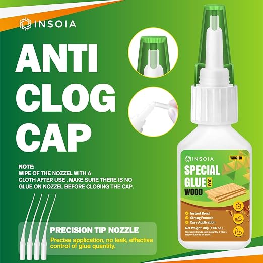 Wood Glue, 30g Clear Woodworking Adhesive for Furniture Repair and DIY Crafts – Super Instant Glue, Fast-Drying, Waterproof, Heavy-Duty Bonding for Carpentry Projects