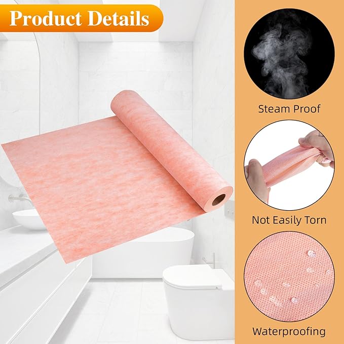 Waterproof Membrane Band for Shower, Tile Waterproofing Membrane Underlayment for Shower Wall Tile Floor Bathroom Kitchen Sauna Steam Room, 3.3Ft x 98.5Ft,323 Sq Ft,23.6 Mil Thick