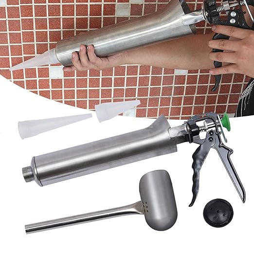 Grouting Dispenser, Caulking Tool Filler Applicator Sealing Device with Long 0.2'' Outlet Nozzles & Quick-Release Trigger for Floor Tile Joint Filling Wall Crack Repair Cement Seams