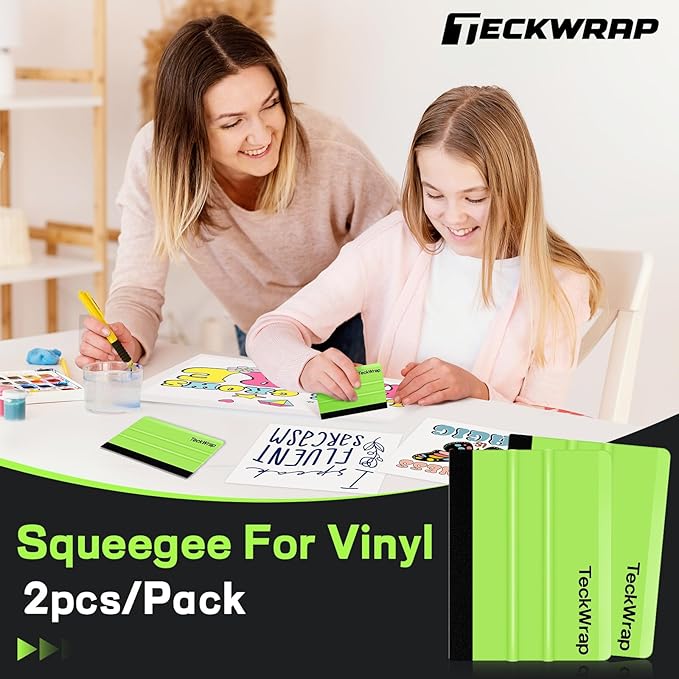 TECKWRAP 2 PCS Professional Felt Squeegee for Vinyl Stickers & Wallpaper - Scratch - Free (Neon Green)