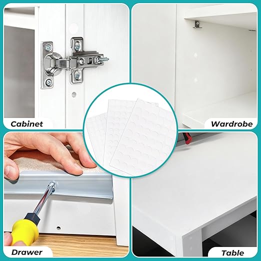 290Pcs White Self-Adhesive Screw Hole Cover Stickers, 3 Sizes (12/15/21mm) for Wood Cabinets, Drawers, Wardrobes & Tables + 20m Vinyl Repair Tape for Tile, Wall & Vinyl Siding Cracks