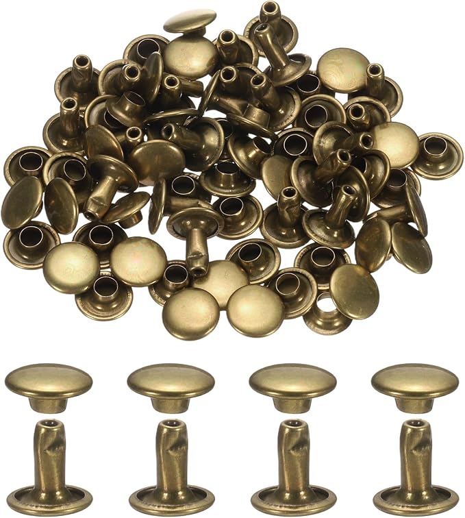 uxcell 120Set Leather Rivets, 8mm Double Cap Rivet Tubular Metal Studs Repairs Decoration Craft Accessories for Repair Decorate Leather Craft Belt Bag Shoes Purse Belts, Bronze
