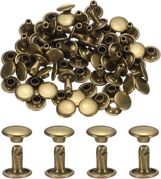 uxcell 120Set Leather Rivets, 8mm Double Cap Rivet Tubular Metal Studs Repairs Decoration Craft Accessories for Repair Decorate Leather Craft Belt Bag Shoes Purse Belts, Bronze