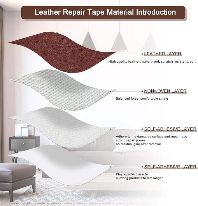 JDLUGH Sofa Leather Repair Patch Tape 15x60 Inch Large Self Adhesive Leather Sofa, Car Seat, Leather Furniture, Vinyl Repair Patch Kit (15x60 Inch, Red-Brown)