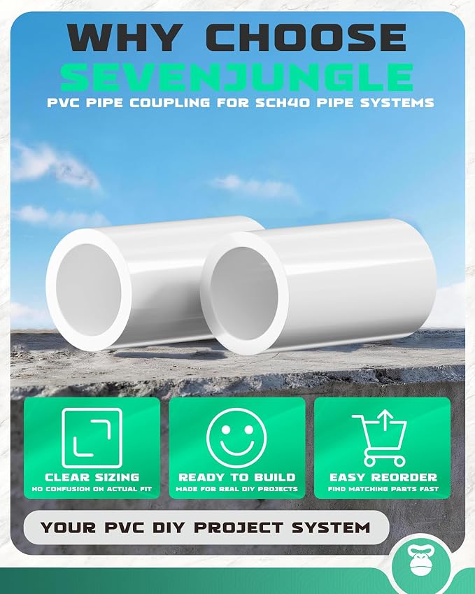 1/2 Inch PVC Pipe Coupling, White,20 Pack | Fits 0.84 Inch OD Pipe, SCH40 Socket x Socket Coupler with Center Stop for Sprinkler Repair and DIY Projects