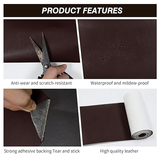 BSZHTECH Leather Repair Tape Self-Adhesive Leather Repair Patch for Couch Furniture Sofas Car Seats Advanced PU Vinyl Leather Repair Kit(Coffee, 3.9X79 inch)