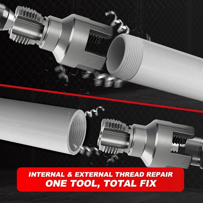 2PCS Pipe Threading Tool, 1/2" & 3/4" Dual-Function Internal & External Pipe Threader Kit, Alloy Steel Thread Cutting Tool for Water Pipes, Electric Drill Compatible, Fast DIY Plumbing Solution