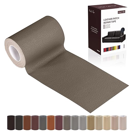 Leather Repair Patch Tape, Grey Brown 3 x 61 Inches Self Adhesive Leather Repair Kit for Furniture, Car Seat,Vinyl Leather Repair Kit for Office Chairs, Couch, Sofa, Luggage.