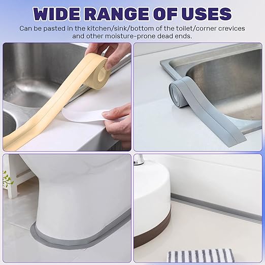 LELE LIFE 2 Rolls Caulk Tape Waterproof Self Adhesive, Toilet Caulk Strip Sealant Tape Sealing Strip for Bathroom, Kitchen, Shower, Bathtub Caulking Tape, 1.5" x 10.5Ft, Grey