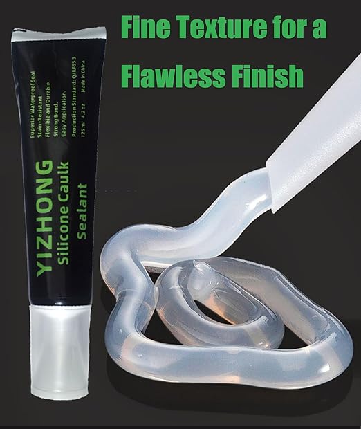 YIZHONG Silicone Sealant Caulk, 4.2 oz Tube for Bathroom & Kitchen, Easy Squeeze & Smooth Application, Low Odor (Clear 125ml)