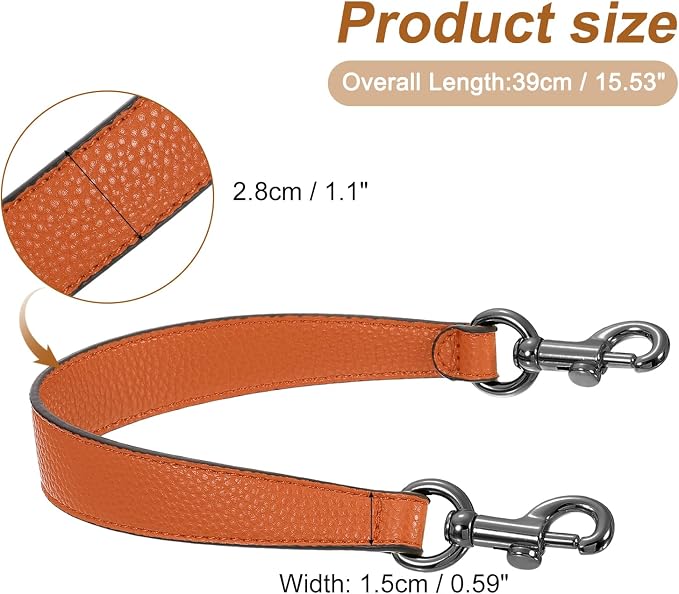 uxcell 14.17 Inch PU Leather Short Bag Strap with Clasp, Purse Handles Handbags Replacement Straps for Clutch Bag Underarm Bags, Orange, Grey Buckle