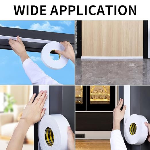 Single-Sided Adhesive EVA Foam Tape 1.2in x16.4FT,White Foam Weather Stripping,Door Seal & Window Insulation Tape,Waterproof Sound Proof Seal Strip for Doors,Windows,Garage Door & Gap Sealing