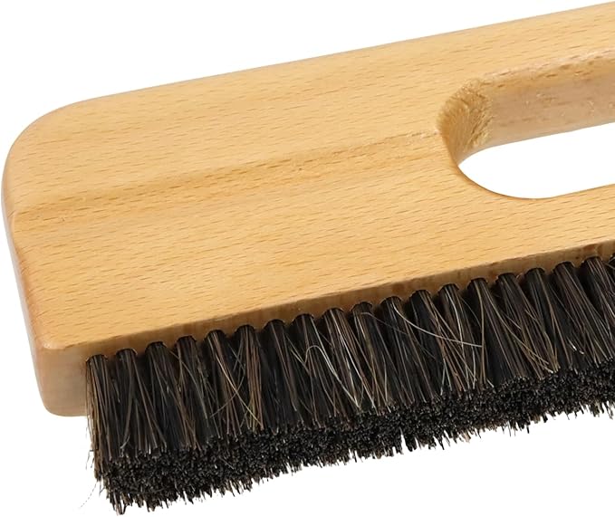KUMGROT 0.79 Inch Wooden Wall Paper Removal Supplies, Wallpaper Hanging Tool 3-Row Horse Hair Brush with Wood Handle for Tile Grout Cleaning Scrubbing, 1 Pcs Brown Brush (W05)