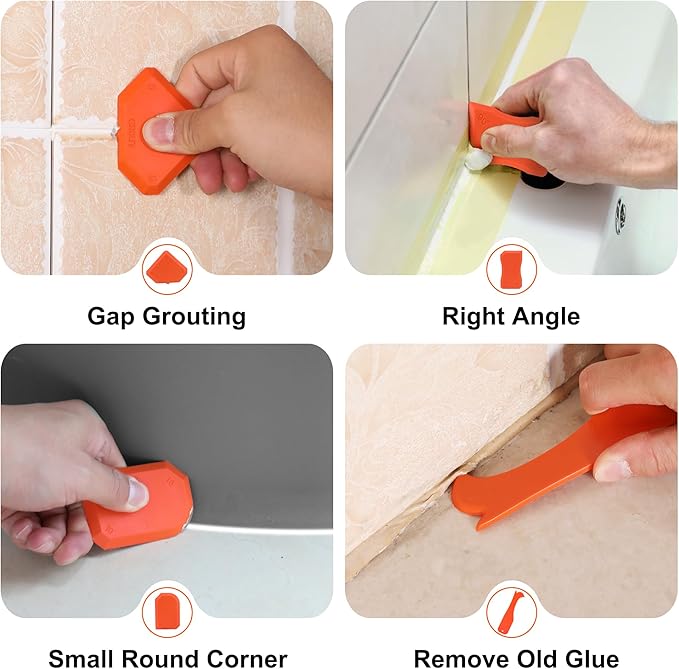 ValueMax 6Pcs Caulk Tool Kits, Caulk Gun and Caulk Scraper Kit, 10 OZ Silicone Caulking Gun, 3 in 1 Sealant Finishing Grout Scraper for Bathroom Kitchen Sink Joint, All in One Caulking Tools
