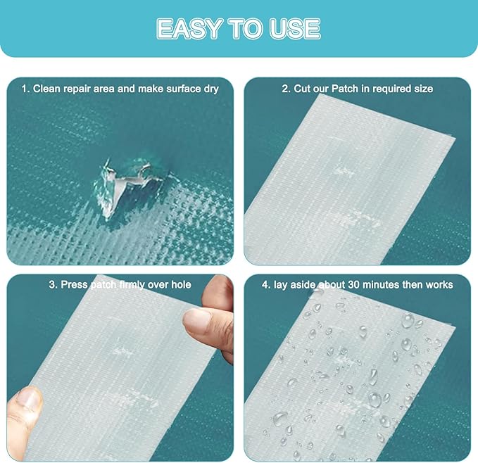 Waterproof Repair Tape,Clear Inflatable Patch Repair Kit for Tent Fabric Awning RV Roof Underbelly Tarp Sail and Boat Cover Outdoor Repair Patch