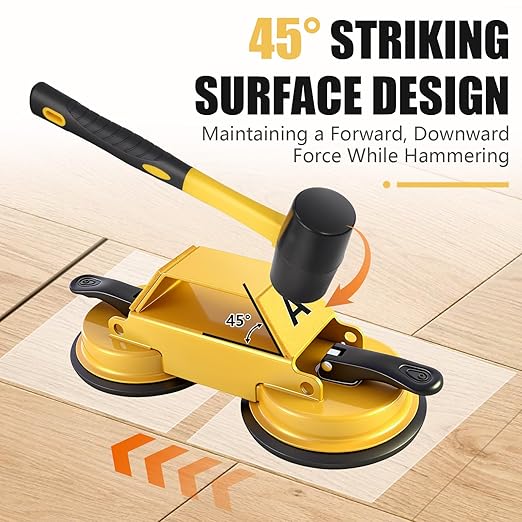 Floor Gap Fixer Kit with Silicone Caulking Tool, Heavy Duty Dual Suction Floor Gap Repair Tool with Hammer, Slot Cutter, Sticky Pads & Sealant Scraper for Hardwood Flooring