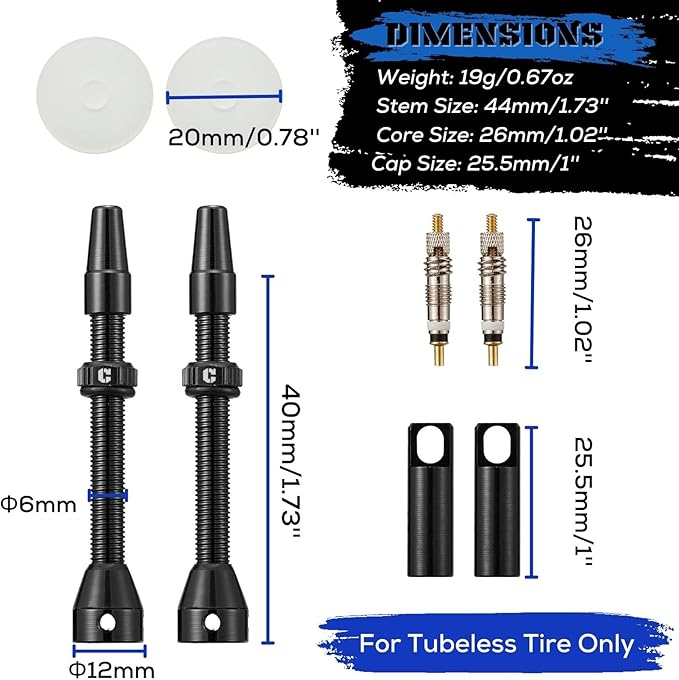 Corki Cycles Tubeless Presta Valve Stem 40 44 55 60 80 100mm with 2PCS Valve Core and 2PCS Remover Tool (Black Red Gold Rainbow)