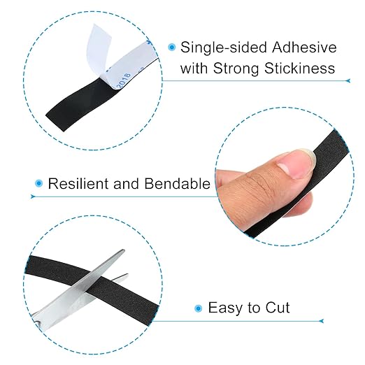 PATIKIL 5/8" W x 3/64" T x 16.4Ft EVA Single Sided Foam Tape, 2Pcs Multipurpose Sealing Strip Foam Waterproof Weather Stripping Foam Sealing Foam Strips with Adhesive for Door, Black