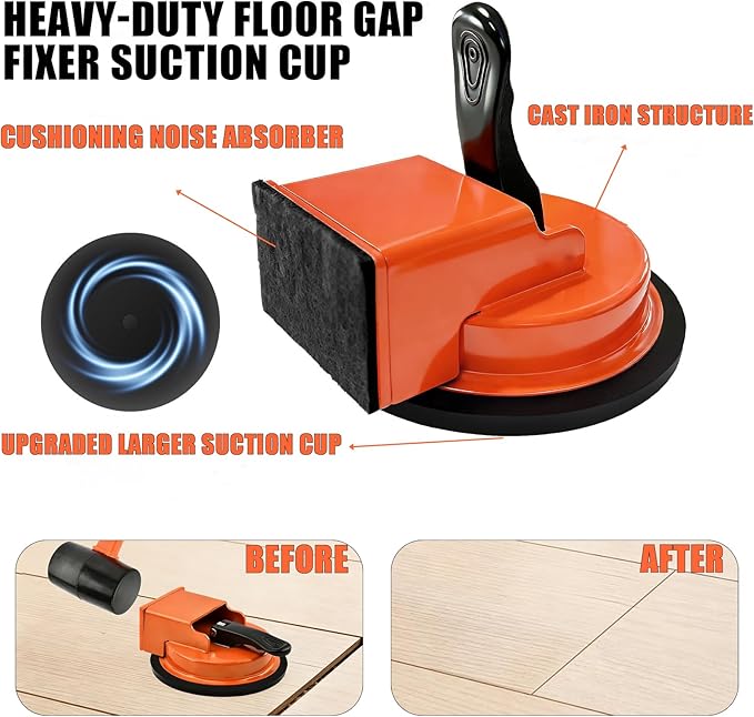 Floor Gap Fixer Tool, Newly Laminate Floor Gap Repair Tool, Enhanced Vacuum Suction Cup, Floor Suction Cup Tool for Gaps, Vinyl, Wood & Tile Flooring (Orange)