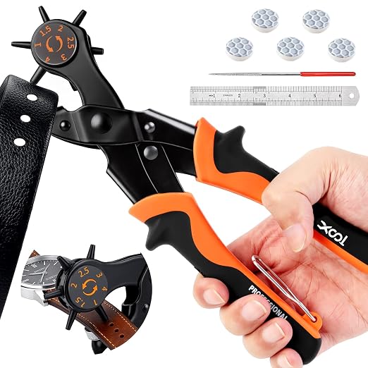 XOOL Small Hole Leather Hole Puncher, Precision Watch Punch Tool Set with 6 Hole Sizes for Watch Strap Adjustment, Belts, Shoes, Saddles, Tickets and DIY Craft Projects