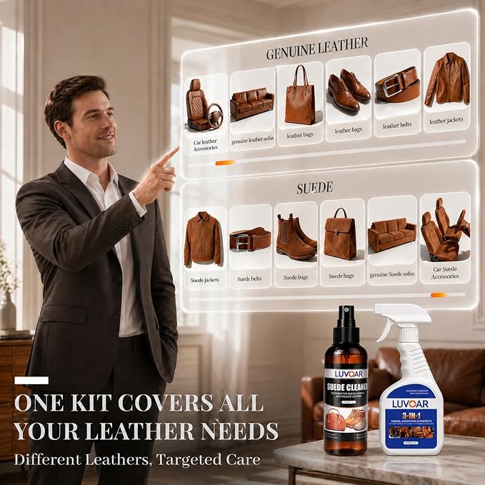 Leather Cleaner and Conditioner Kit - and More for Car Interiors, Apparel, Furniture, Boots & Accessories - with Microfiber Brush & Microfiber Cloth 2 Bottles (16 oz Each)