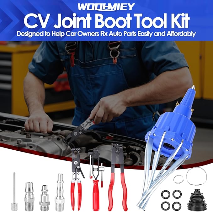 Pneumatic CV Boot Expander Spreader Tool Kit, Installation Removal Repair Kit with 3 Clamp Pliers 15 Pairs Hose Clamp, Universal CV Joint Boot Tool Compatible with ATV UTV (Blue)