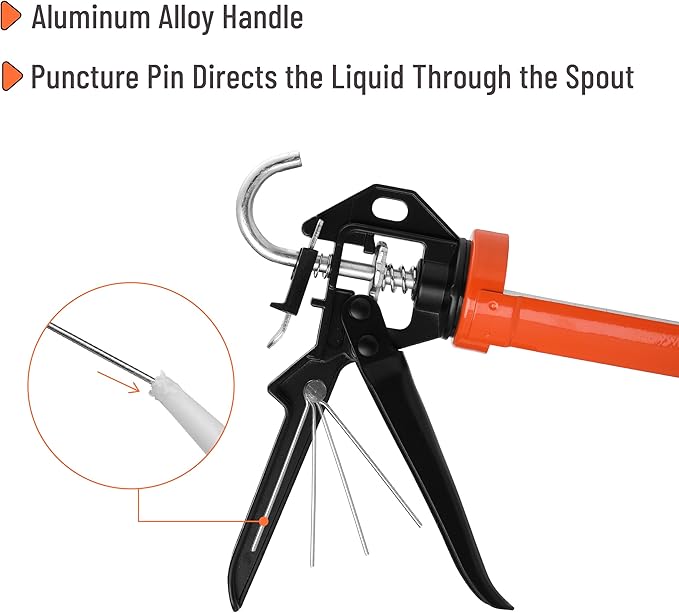 Bates- Caulking Gun, 12:1 Thrust Ratio, Black & Orange, Caulking Tool Gun, Caulk Gun No Drip, Hand Caulking Guns, Silicone Gun, Caulking Gun Tool, No Drip Caulk Gun