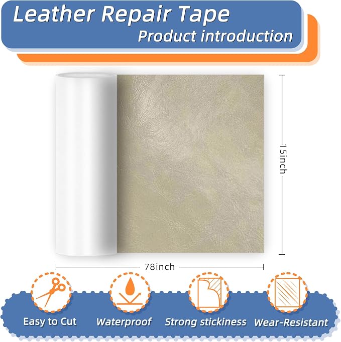 Self Adhesive Faux Leather Repair Patch,1Roll 15x78 Inch Leather Repair Tape for Furniture,Couch Tape for Couches,Bed,Car Seats,Chair,Light Gray